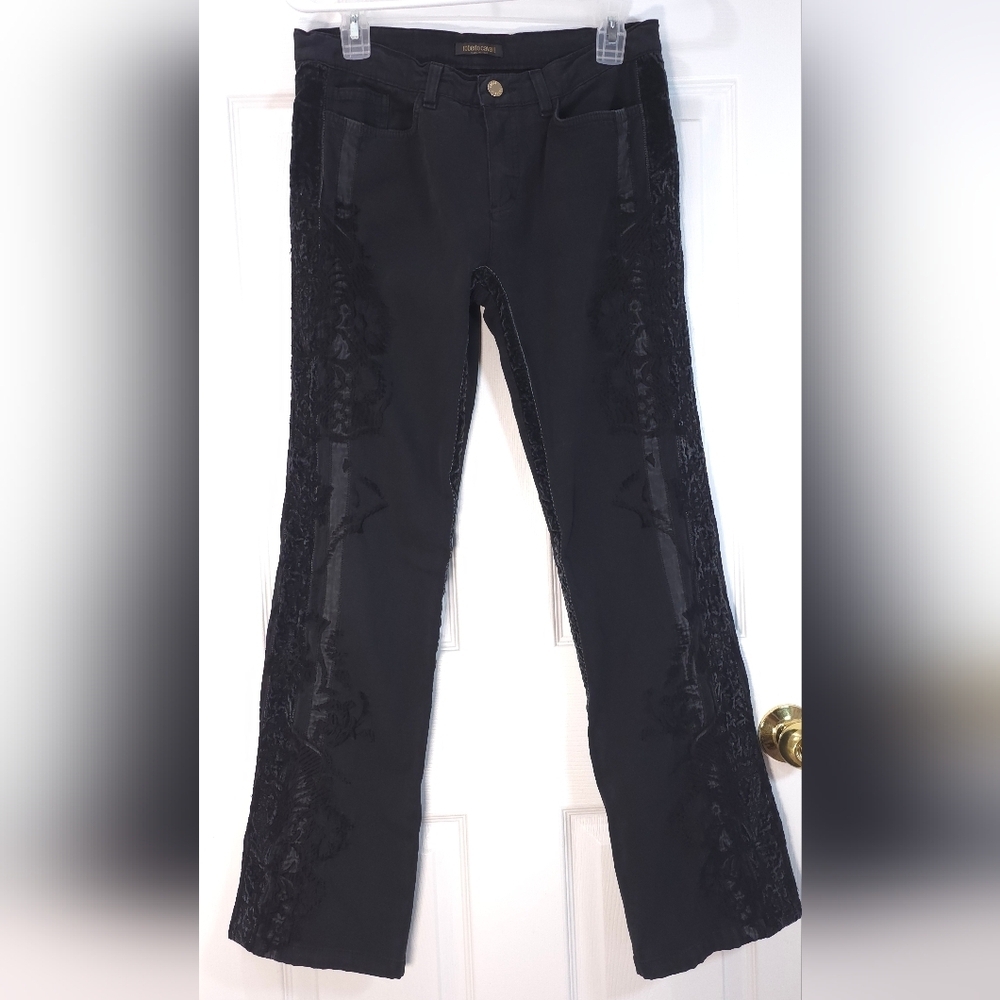 Roberto Cavalli Black Velvet & Embroidered Flare Jeans - Y2K Authentic 6